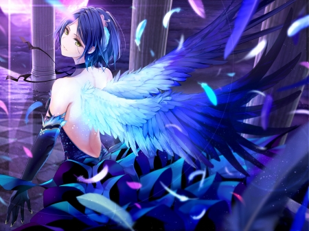 Angel - anime, blue, girl, angel, pink, manga, giba, idolmaster, cinderella girls, wings, hayami kanade