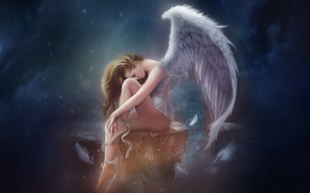 Angel - wings, white, fantasy, hosne qanadelo, girl, blue, angel