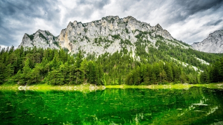 Grüner See (Austria) - nature, sky, green lake, lake, trees, forest, mountains