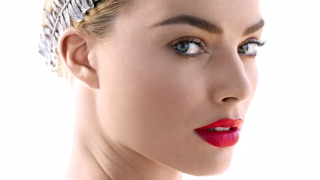 Margot Robbie - woman, face, actress, lips, girl, red, margot robbie