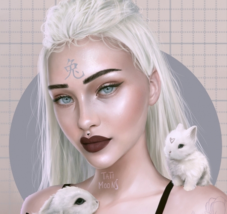 Chinese Zodiac ~ Rabbit - rabbit, chinese zodiac, girl, bunny, tati moons, fantasy, white, face, luminos