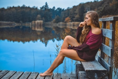 Lonely - girl, river, lonly, sweet