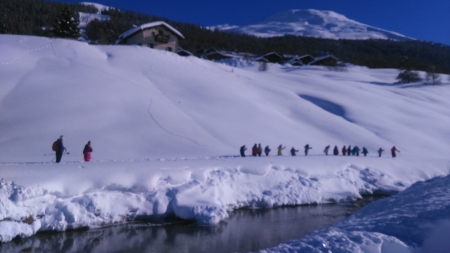 Good time for walking in snow...ciao... - rainbow, sky, mountain, river, sunset, waterfall