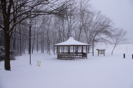 Gazebo in the snow - nature, trees, landscape, snow, winter, gazebo