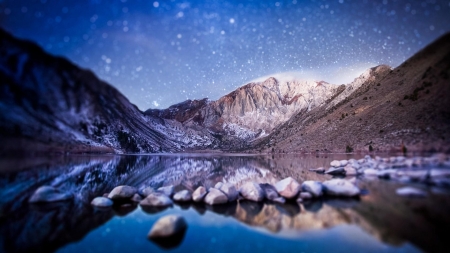 Starry Sky - nature, sky, lake, reflection, snow, winter, mountains, starry