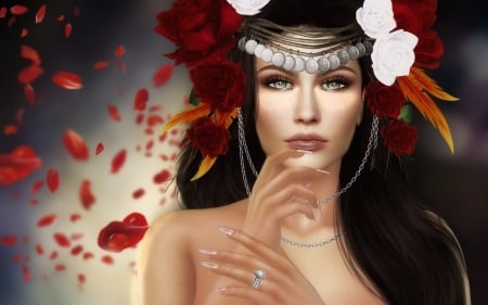 Girl - Girl, Face, Rendering, Flowers