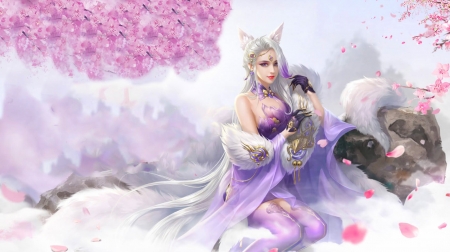 Blossom - woman, girl, wallpaper, fantasy, art, pretty, pink, pastel, blossom, digital