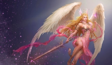 Pink Angel - wallpaper, digital, pretty, pink, league of, girl, art, fantasy, woman, angel