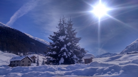 Greetings from alps italiano...ciao... - rainbow, sky, mountain, river, sunset, waterfall