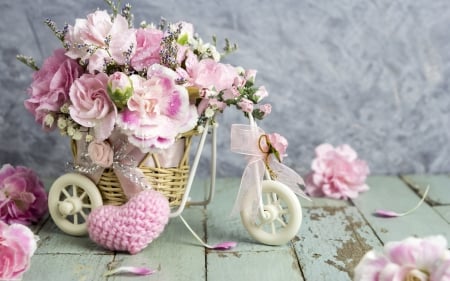 :) - bike, heart, valentine, rose, lovely, white, pretty, pink, card, flower