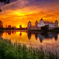 Castle Reflection in the Lake at Sunset