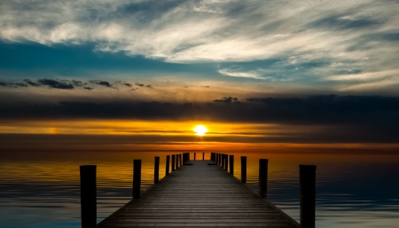 Sunset - sunset, bridge, caln, sea