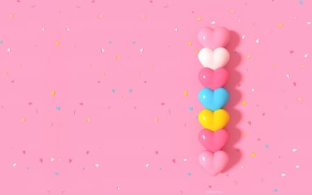 â™¥ - card, pink, valentine, heart, yellow, blue