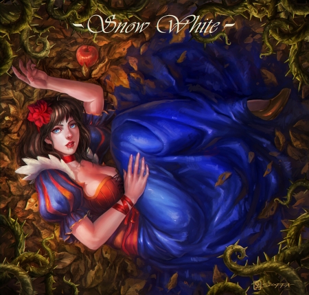 Snow White - manusia no 31, girl, fantasy, fruit, luminos, red, blue, snow white, apple