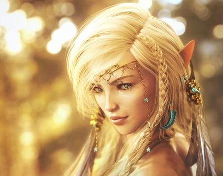 Elf girl - elf, shibashake, fantasy, girl, face, luminos