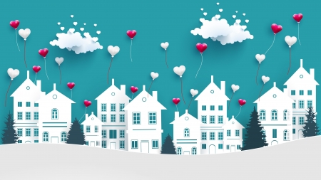 ♥ - heart, blue, pink, white, valentine, cloud, card, texture, paper, building