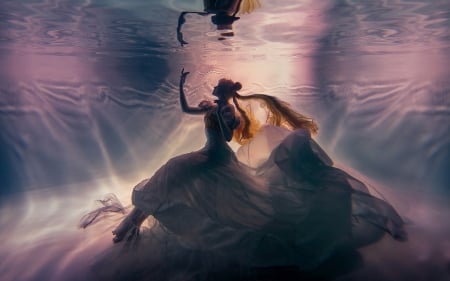 Princess Serenity - sailor moon, fantasy, water, underwater, girl, princess serenity, pink, luminos