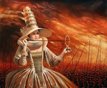 :) - painting, art, michael cheval, girl, orange, fantasy