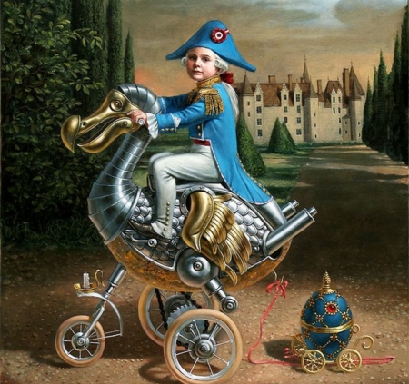 :) - tzar, toy, copil, child, fantasy, bird, painting, art, michael cheval, blue, boy, egg