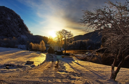 nature sunsets - sunsets, winter, nature, photo