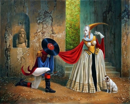 Shall we dance? - painting, michael cheval, art, couple, girl, man, fantasy