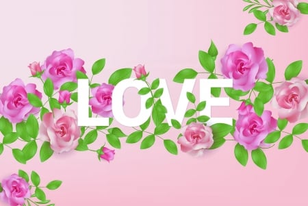 :) - word, love, pink, card, green, valentine, rose, flower