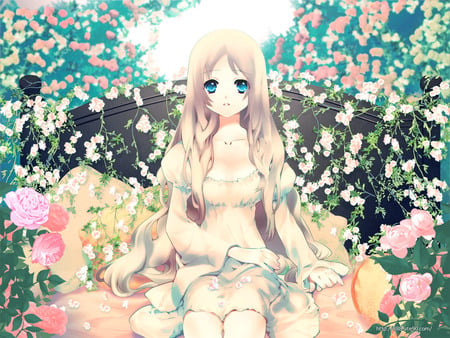 Garden - garden, flower, cute, flowers, lovely, female, anime, girl