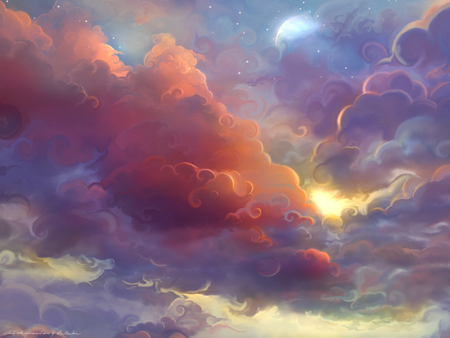 colors at the sky - clouds, light, art, sun