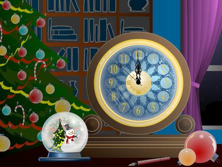 Clock - clock, globe, tree, bulbs, abstract