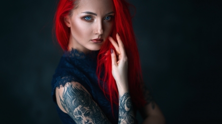 Beauty - tattoo, woman, redhead, girl, hand, model