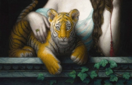 Tiger cub - cub, pictura, fantasy, tiger, chie yoshii, hand, painting, art