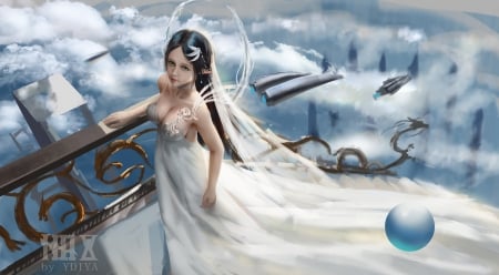 Princess - frumusete, superb, fantasy, white, gorgeous, art, luminos, blue, ydiya, dress