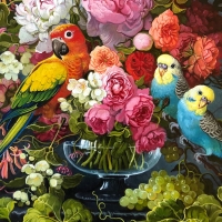 Flowers and parrots