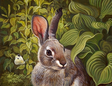 Bunny - art, rabbit, green, bunny, yana movchan