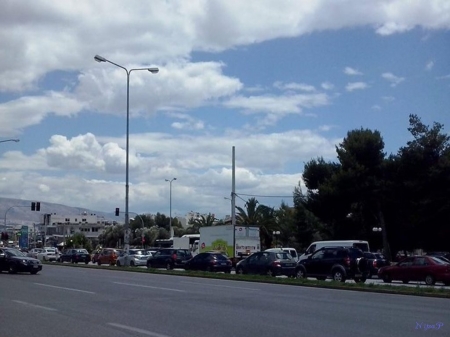 clouds in Athens - city, cars, road, clouds in athens