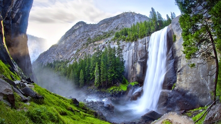 Waterfall in Yosemite National Park - Trees, Waterfall, Yosemite National Park, Mountain, Landscape