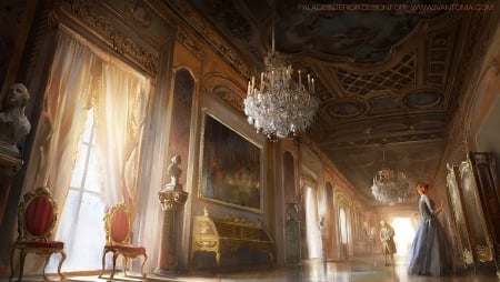 Palace room - woman, girl, palace, room, couple, man, art, nacho yague