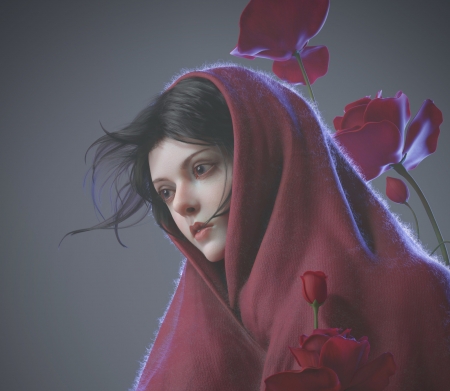 Beauty - red, flower, fantasy, beauty, l xx, luminos