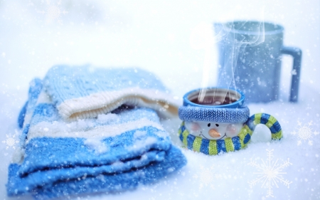 â™¥ - craciun, iarna, winter, scarf, christmas, cup, white, blue, mug