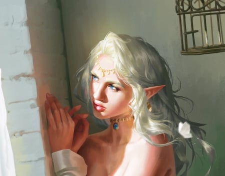 Elf princess - princess, elf, girl, frumusete, fantasy, cage, art, luminos, tian dm