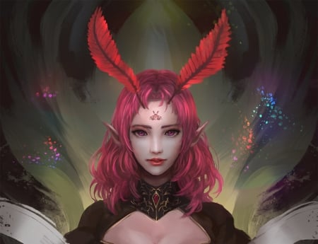 Pentopia - fantasy, girl, fairy, art, yong hui ng, pink, luminos