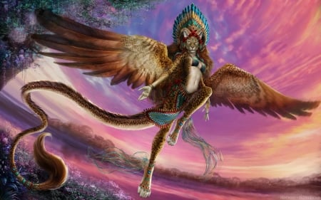 Itzel - creature, fantasy, bjpentecost, wings, tiger, pink, luminos