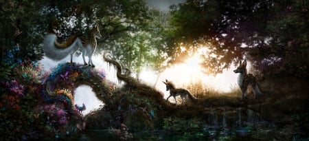 Apprehension - creature, fantasy, bjpentecost, jungle, forest, luminos