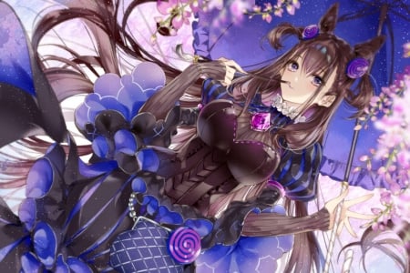 Murasaki Shikibu - manga, anime, kinokohime, purple, blue, murasaki shikibu, girl, flower