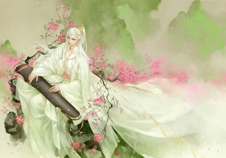 :) - instrument, asian, fantasy, spring, feimo, luminos, man, pink, green