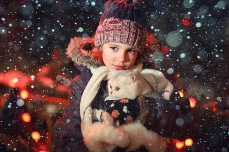 Little Girl - bokeh, winter, girl, hat