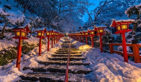 Beauty in Nature - Stairs, Lights, Japan, Winter, Kyoto