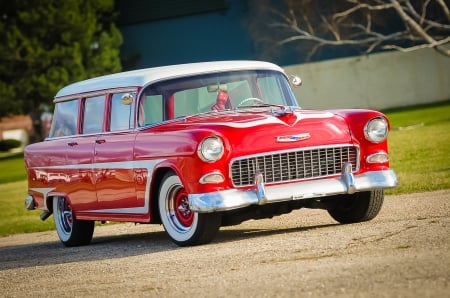 1955 Chevrolet 210 Townsman - chevrolet, red, old-timer, cars, 210 townsman, station wagon