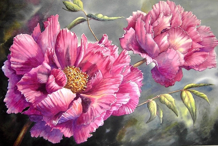 Pink peonies - painting, art, pink, pictura, peony, shelley waring, flower