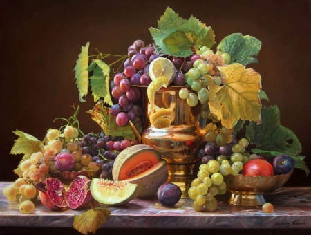 Fruits - painting, art, pictura, zbigniew kopania, still life, fruit